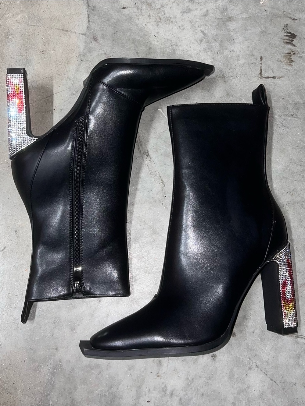 Flame Diamante Heel Ankle Boots